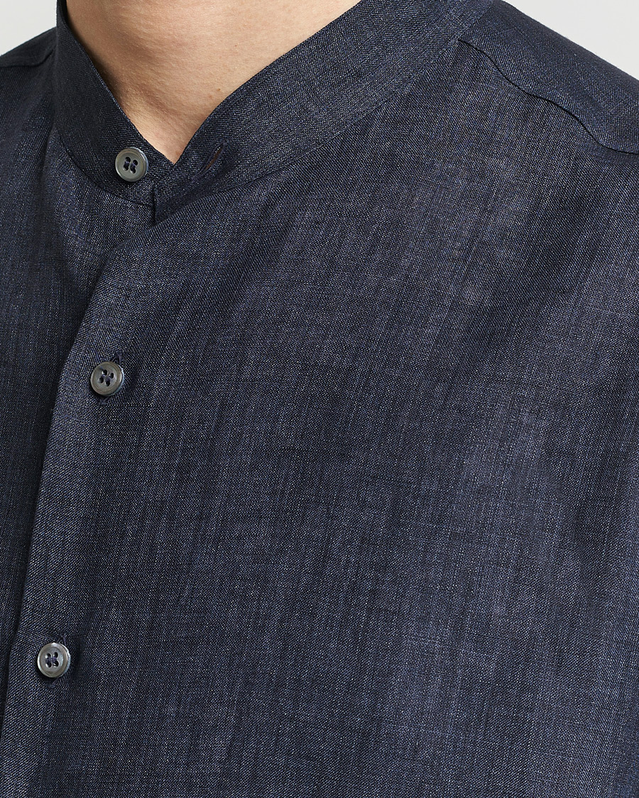 Homme | Chemises | Brioni | Linen Guru Collar Shirt Navy