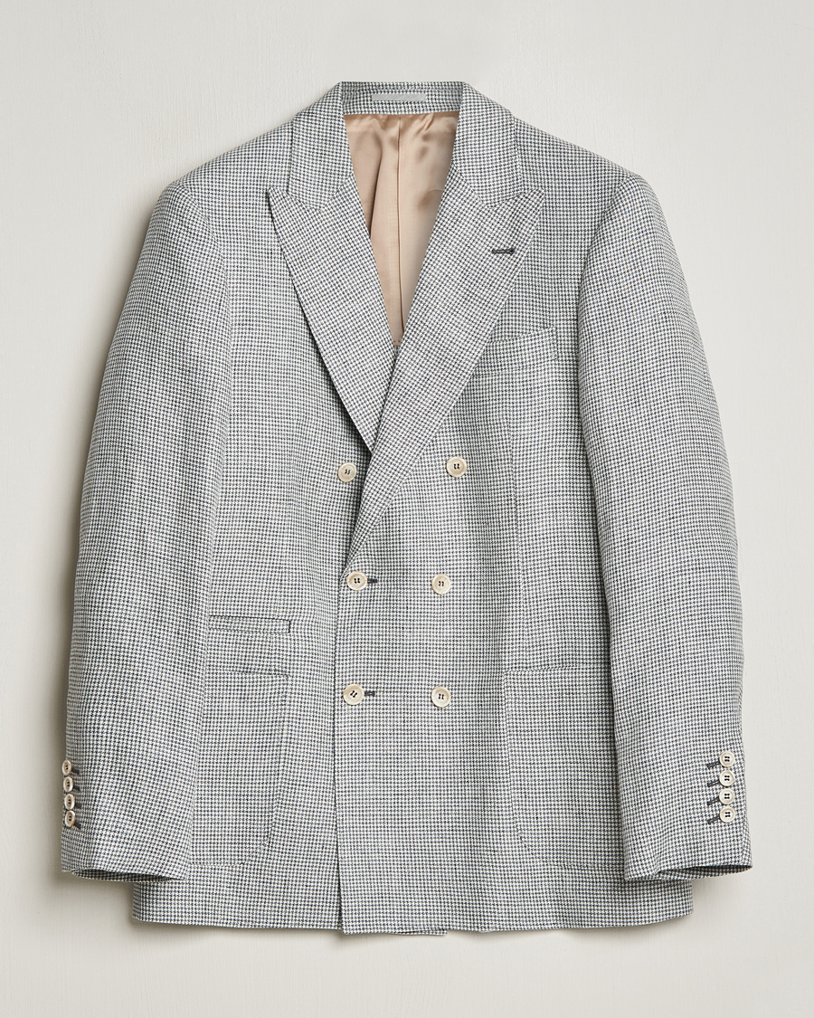Homme | Blazers | Brunello Cucinelli | Double Breasted Houndstooth Blazer Light Grey