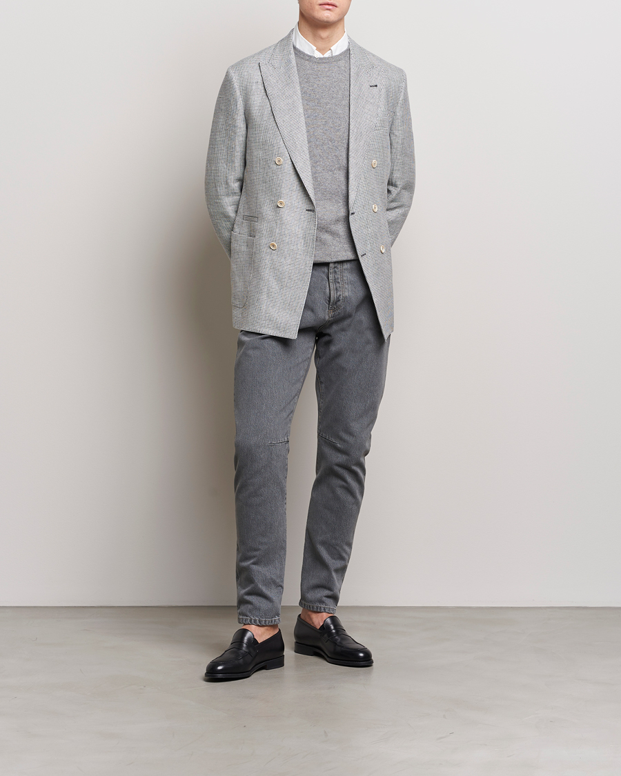 Homme | Blazers | Brunello Cucinelli | Double Breasted Houndstooth Blazer Light Grey