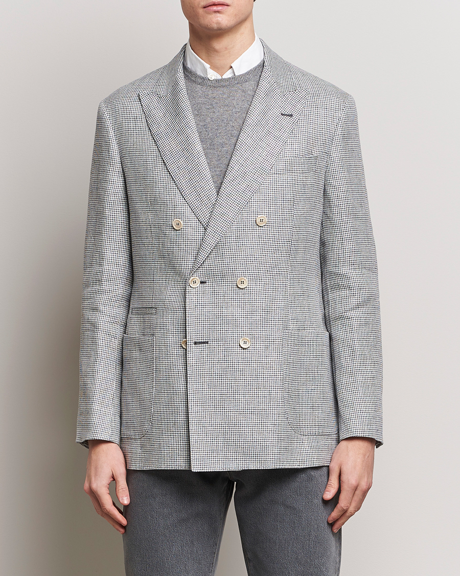 Homme | Blazers | Brunello Cucinelli | Double Breasted Houndstooth Blazer Light Grey
