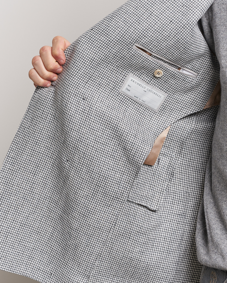 Homme | Blazers | Brunello Cucinelli | Double Breasted Houndstooth Blazer Light Grey