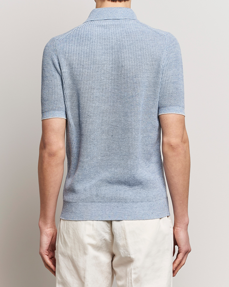 Homme | Polos | Brunello Cucinelli | Cotton/Linen Rib Knitted Polo Light Blue