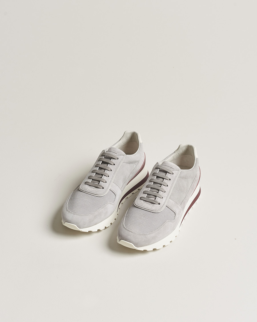 Heren | Brunello Cucinelli Perforated Running Sneakers Grey Suede | Brunello Cucinelli | Perforated Running Sneakers Grey Suede