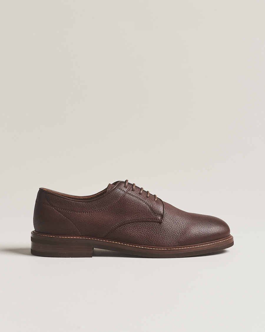 Homme | Brunello Cucinelli Plain Toe Derby Dark Brown Deerskin | Brunello Cucinelli | Plain Toe Derby Dark Brown Deerskin