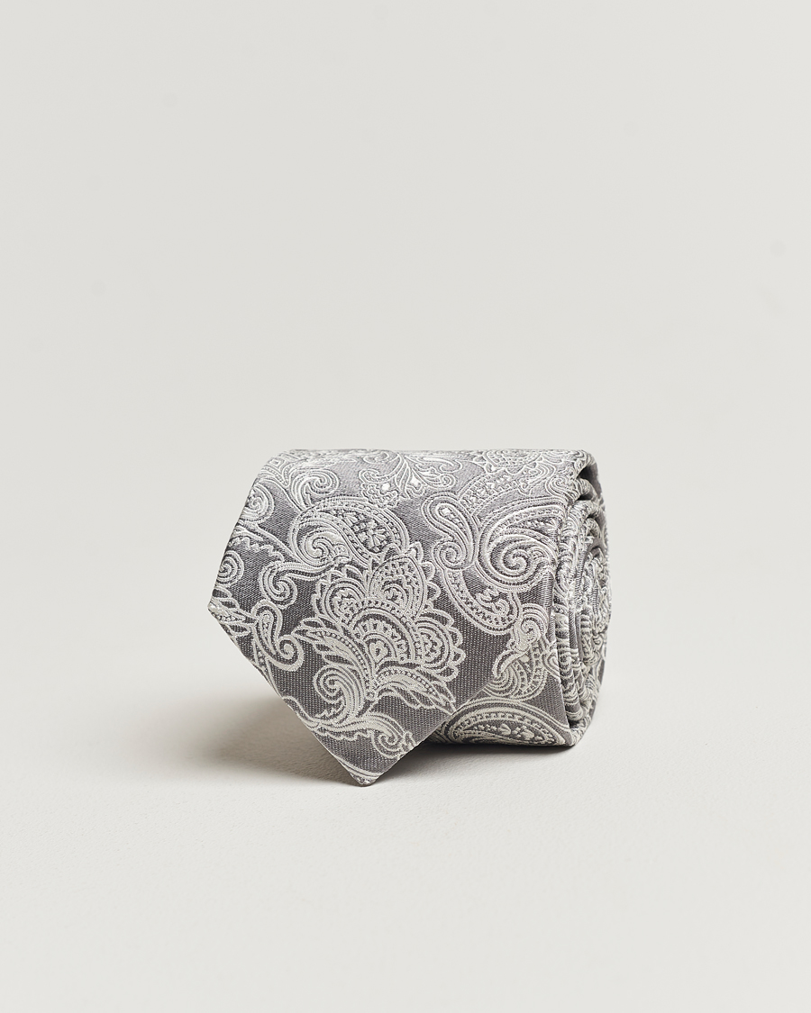 Heren | Brunello Cucinelli Paisley Silk Tie Grey | Brunello Cucinelli | Paisley Silk Tie Grey