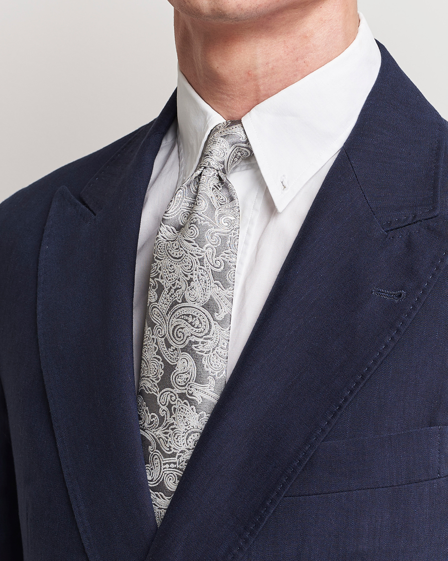 Heren | Brunello Cucinelli Paisley Silk Tie Grey | Brunello Cucinelli | Paisley Silk Tie Grey