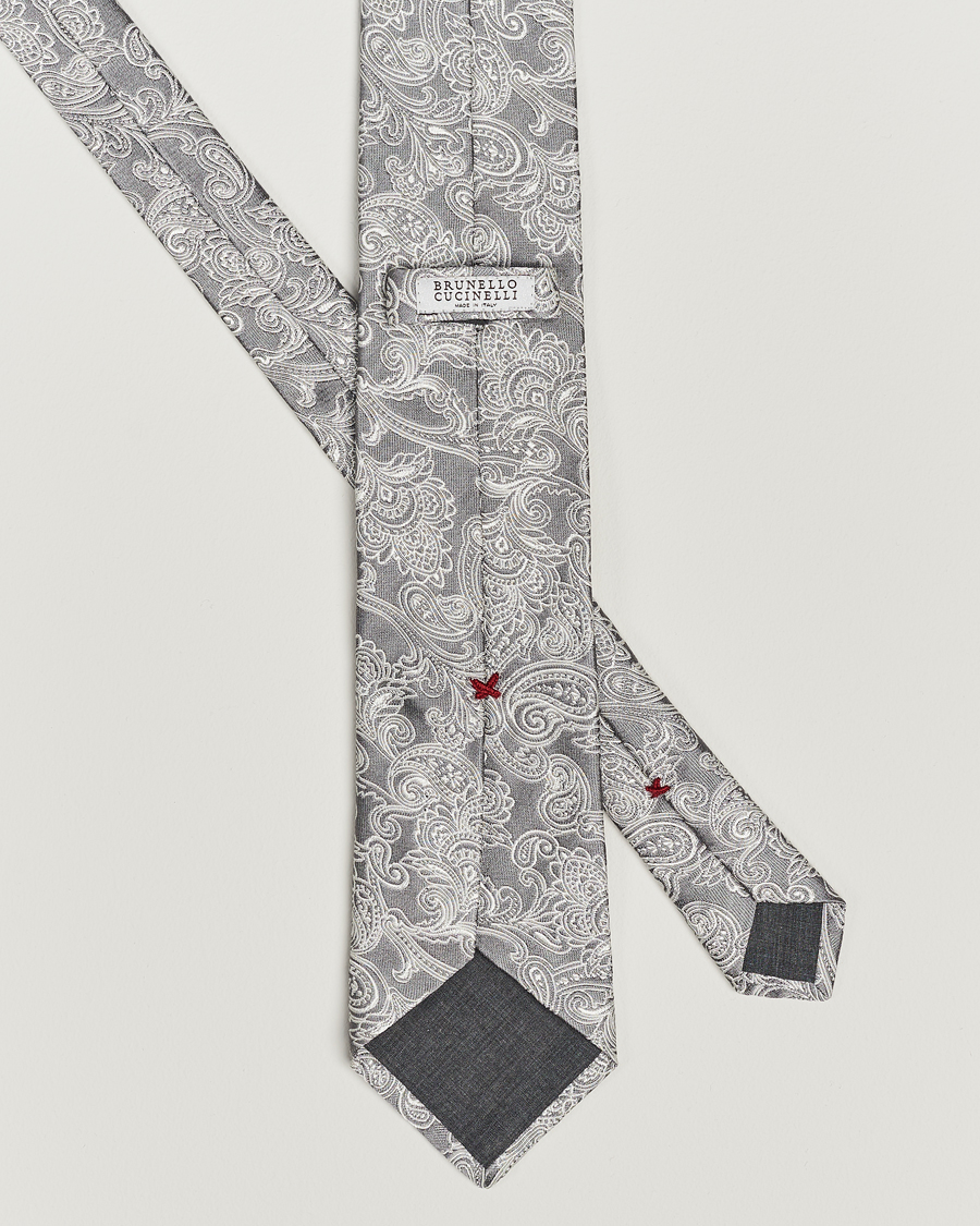 Heren | Brunello Cucinelli Paisley Silk Tie Grey | Brunello Cucinelli | Paisley Silk Tie Grey