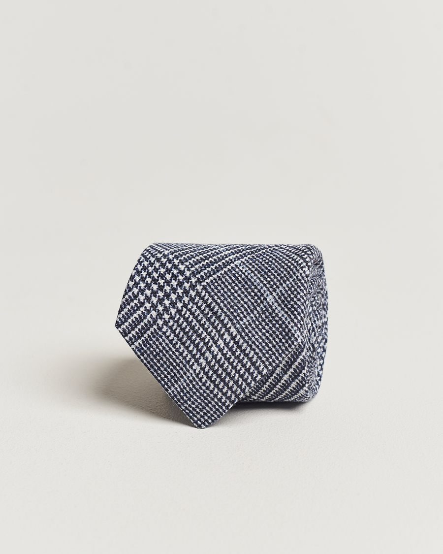 Heren | Brunello Cucinelli Prince Of Wales Linen Tie Dark Blue | Brunello Cucinelli | Prince Of Wales Linen Tie Dark Blue