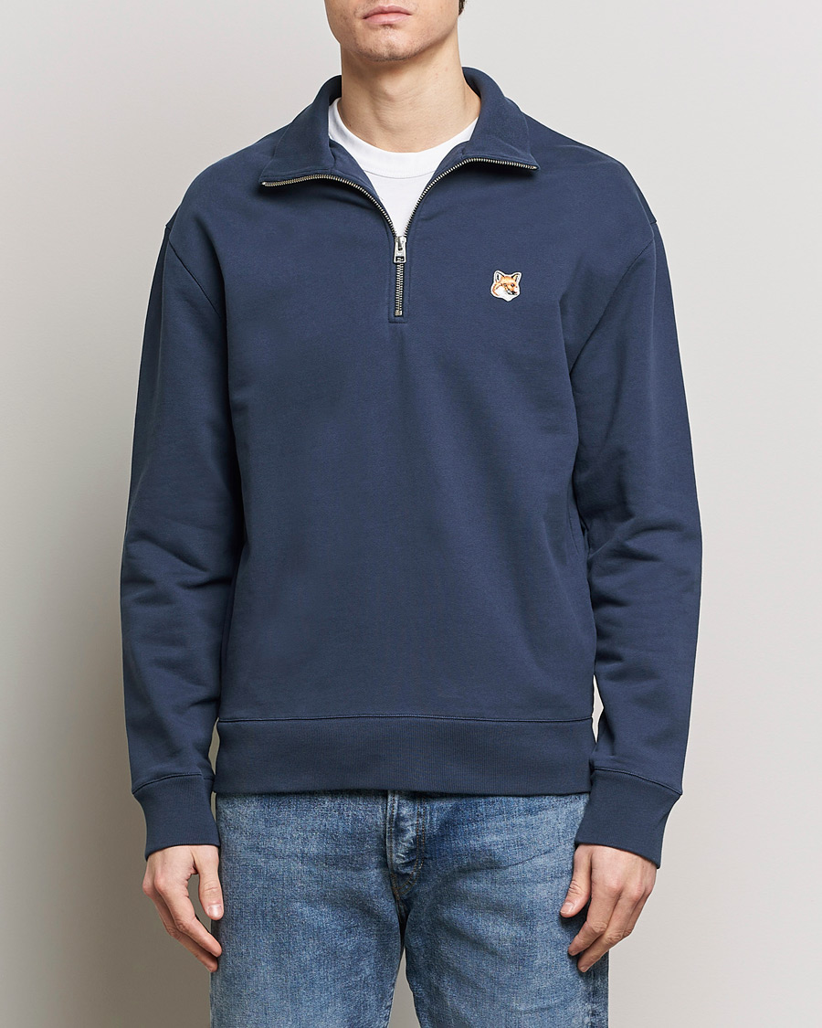 Homme | Pulls Et Tricots | Maison Kitsuné | Fox Head Half Zip Sweatshirt Ink Blue