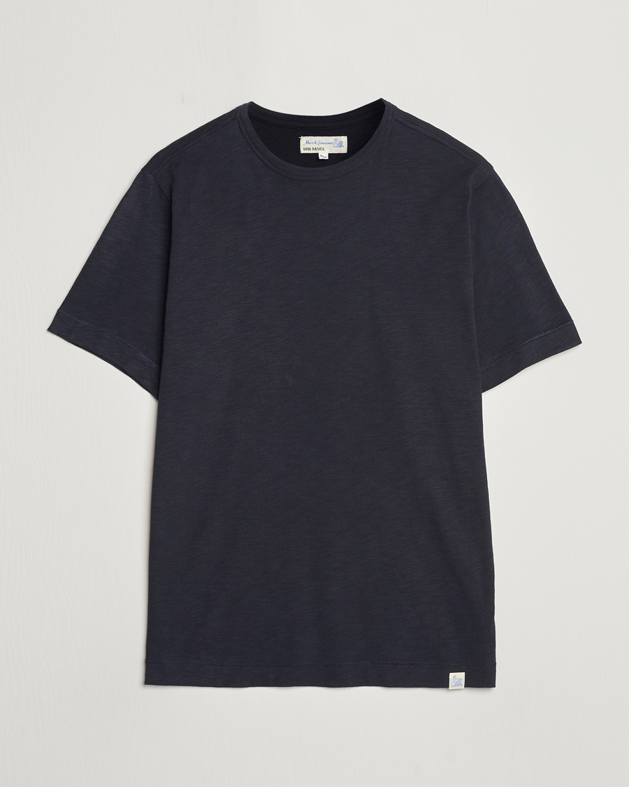 Homme | T-shirts | Merz b. Schwanen | Organic Pima Cotton Slub Crew Neck T-Shirt Dark Navy