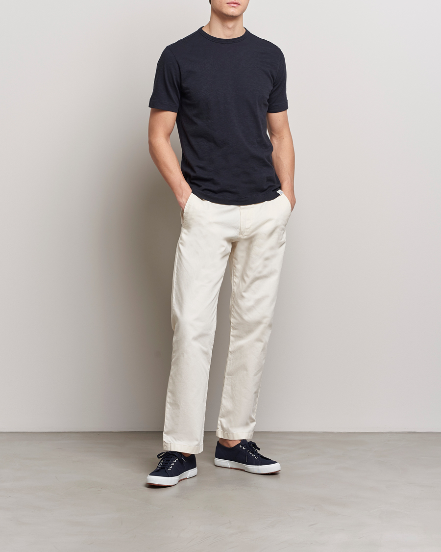 Homme | T-shirts | Merz b. Schwanen | Organic Pima Cotton Slub Crew Neck T-Shirt Dark Navy