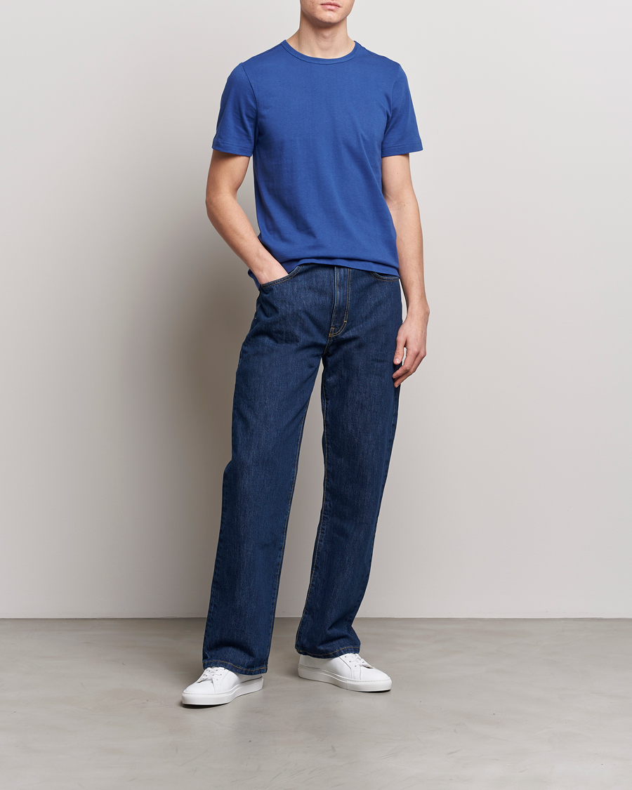 Heren | T-shirts | Merz b. Schwanen | 1950s Classic Loopwheeled T-Shirt Vintage Blue