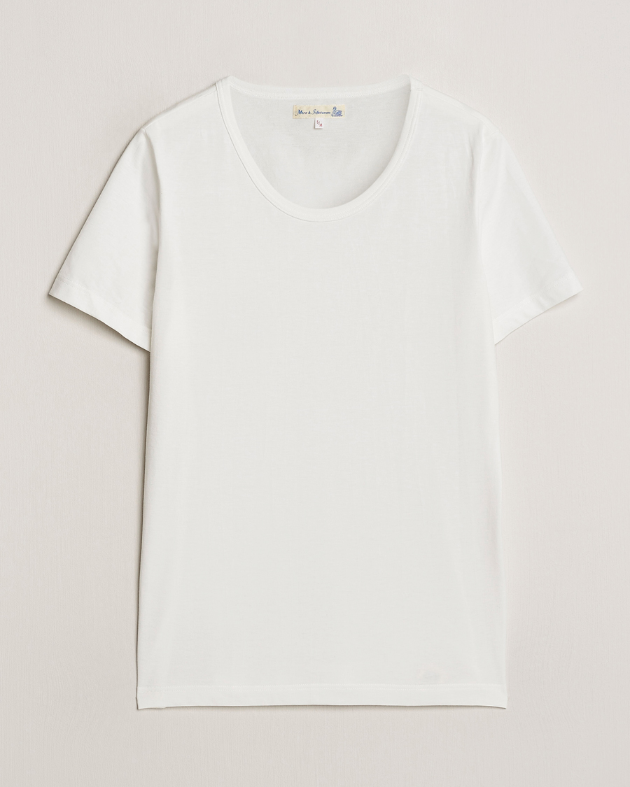 Heren | T-shirts | Merz b. Schwanen | 1970s Classic Loopwheeled V-Neck T-Shirt White
