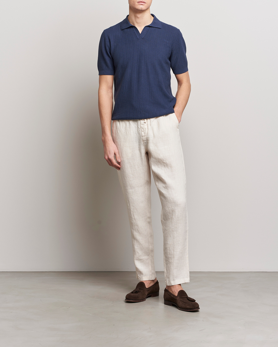 Homme | Polos | Altea | Knitted Chevron Polo Navy
