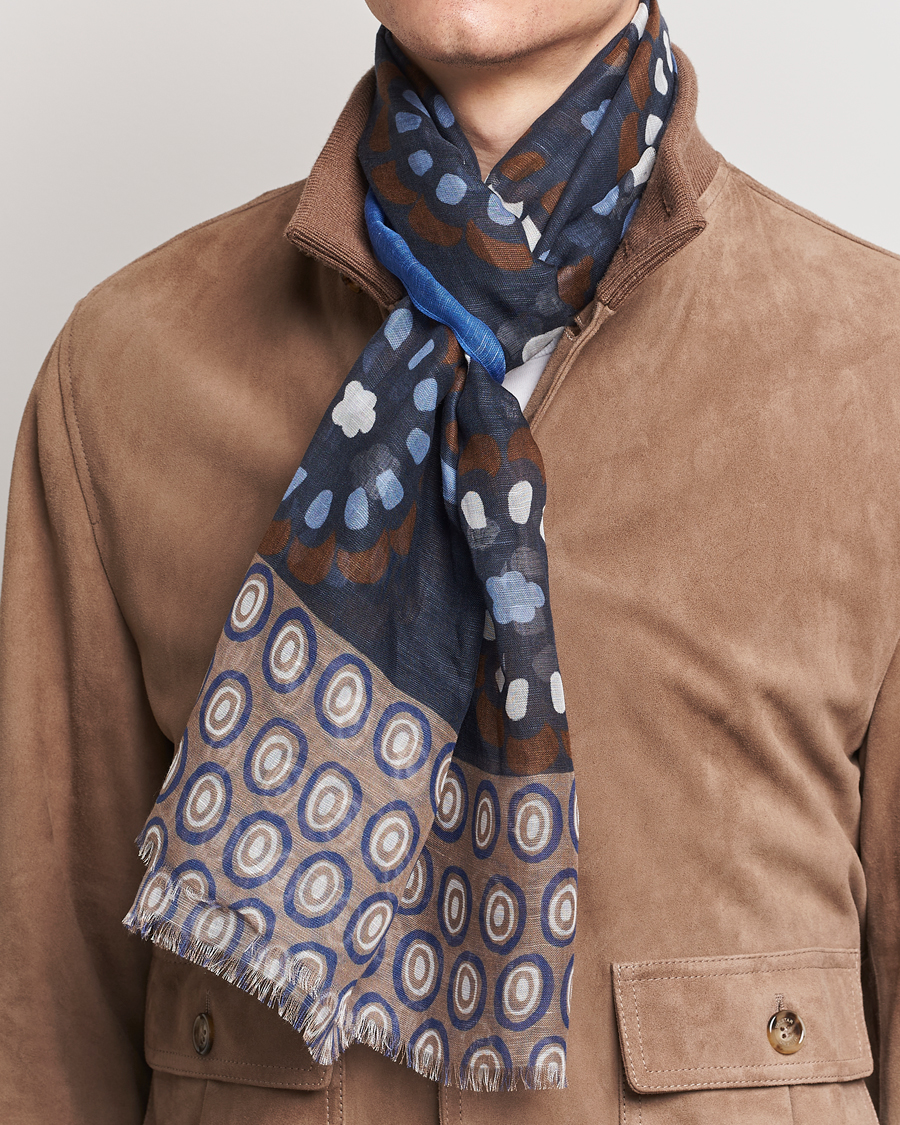 Homme | Altea Printed Linen Scarf Blue/Beige | Altea | Printed Linen Scarf Blue/Beige