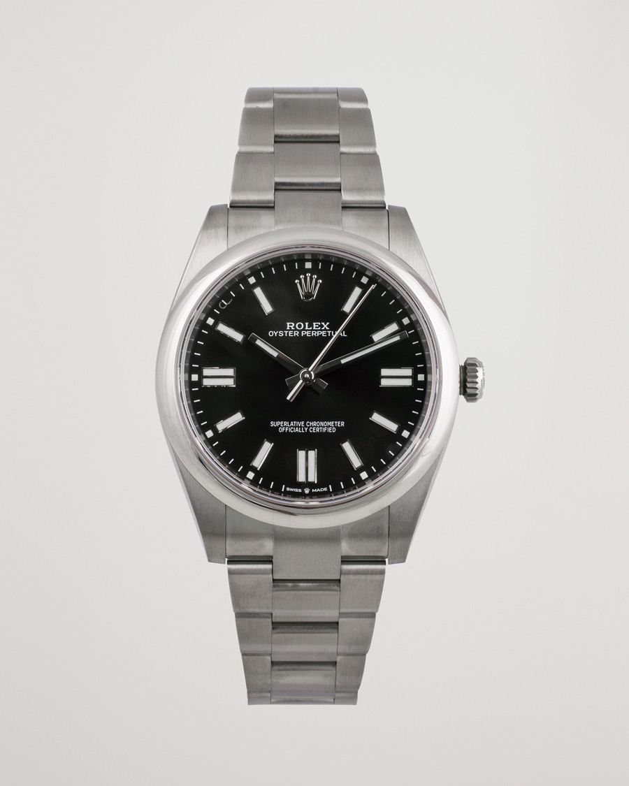 Heren | Rolex Pre-Owned Oyster Perpetual 124300 Black Silver | Rolex Pre-Owned | Oyster Perpetual 124300 Black Silver