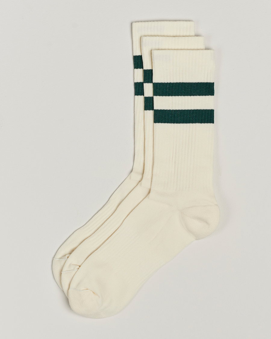 Homme | Sous-Vêtements Et Chaussettes | Sweyd | 3-Pack Two Stripe Cotton Socks White/Green