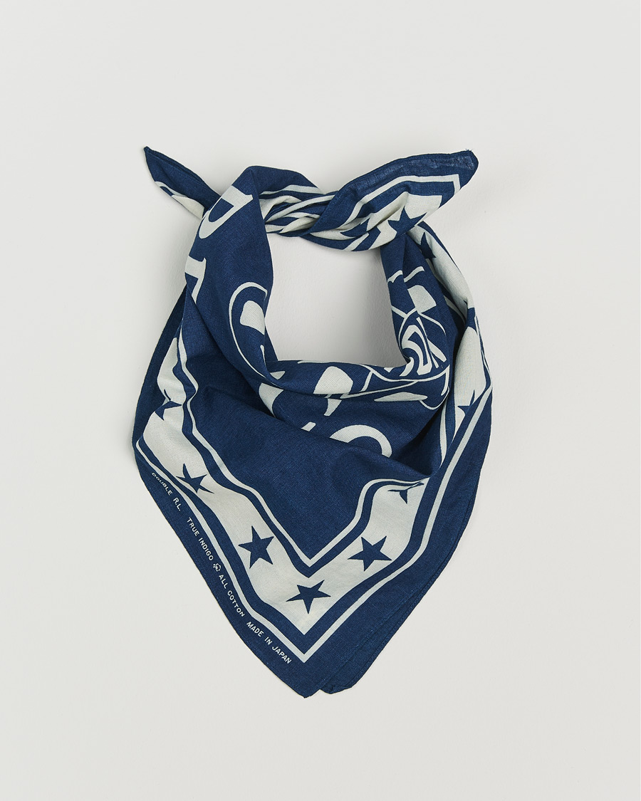 Heren | RRL Car Club Print Bandana Indigo/Cream | RRL | Car Club Print Bandana Indigo/Cream