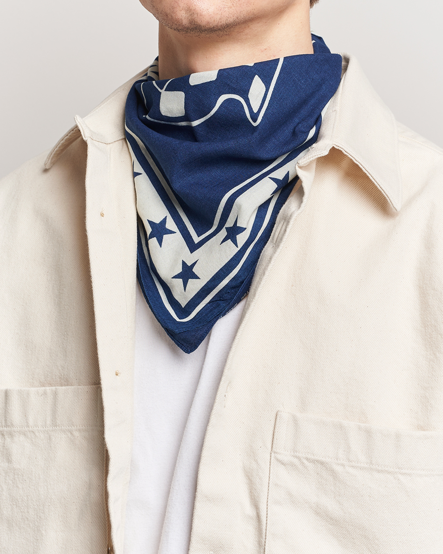 Heren | RRL Car Club Print Bandana Indigo/Cream | RRL | Car Club Print Bandana Indigo/Cream
