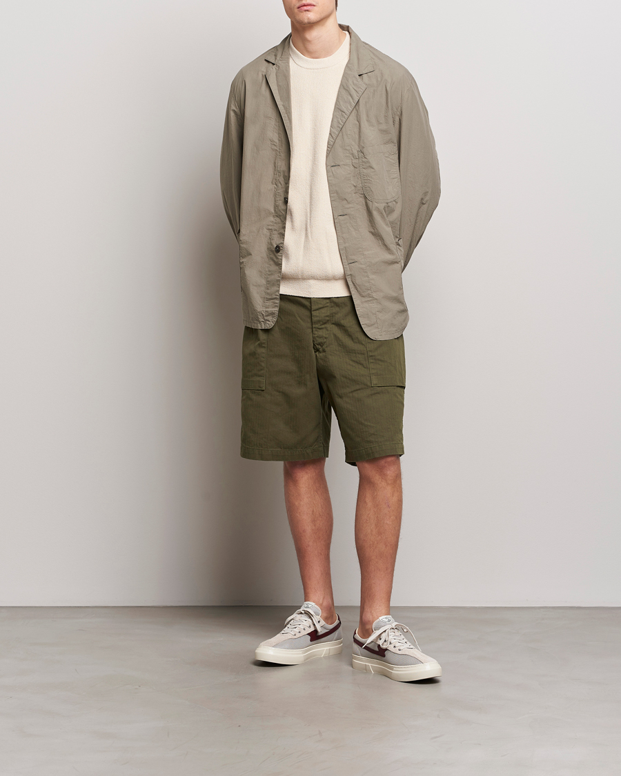 Homme | Shorts | orSlow | Herringbone Cotton Cargo Short Army Green