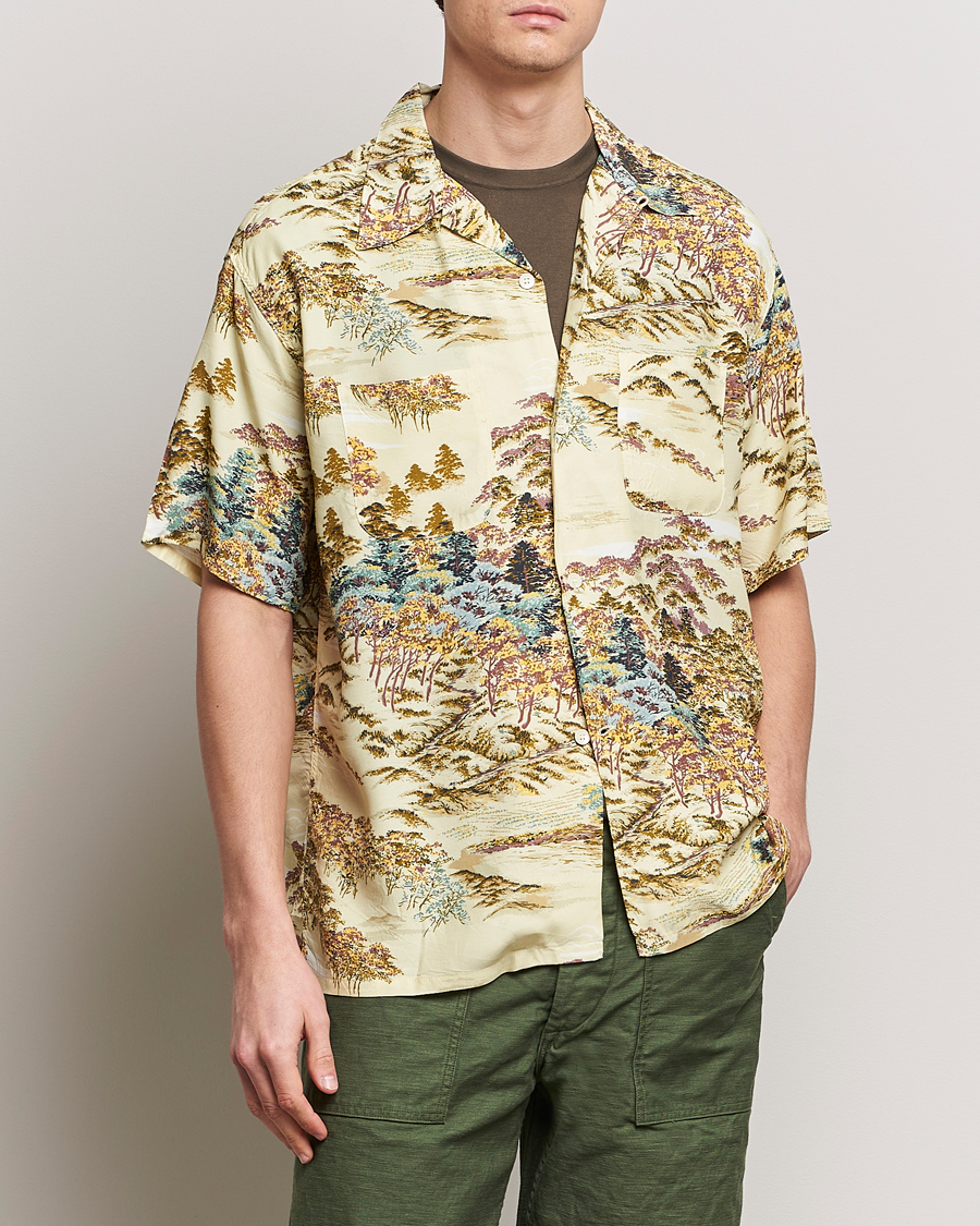 Heren | Overhemden | orSlow | Printed Rayon Camp Shirt Yellow