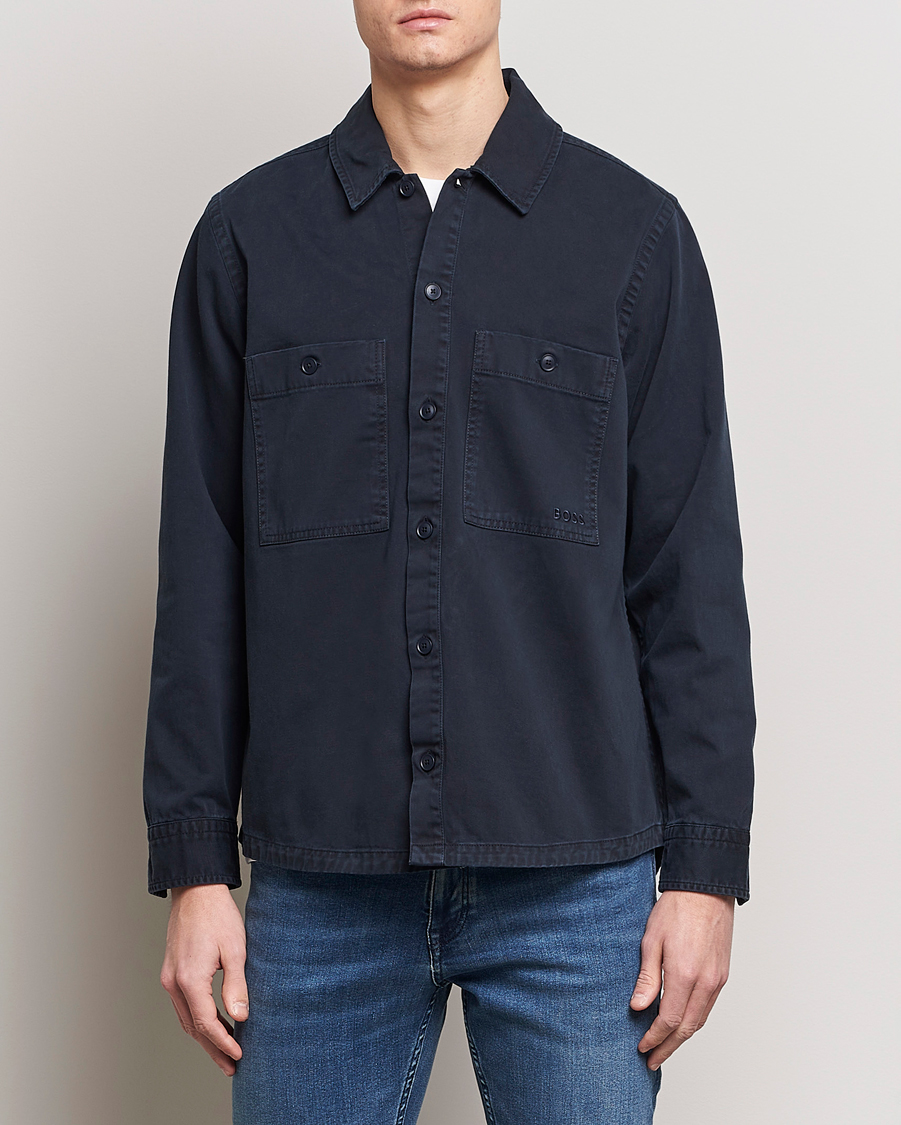 Homme | Chemises | BOSS ORANGE | Locky Cotton Overshirt Dark Blue