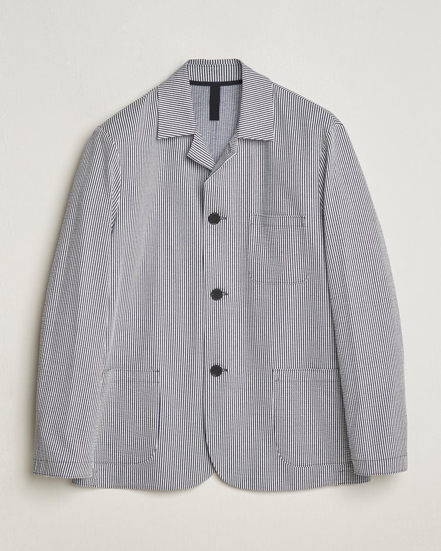 Homme | Blazers | Harris Wharf London | Coolmax Striped Seersucker Drop Shoulder Blazer Blue/Cream