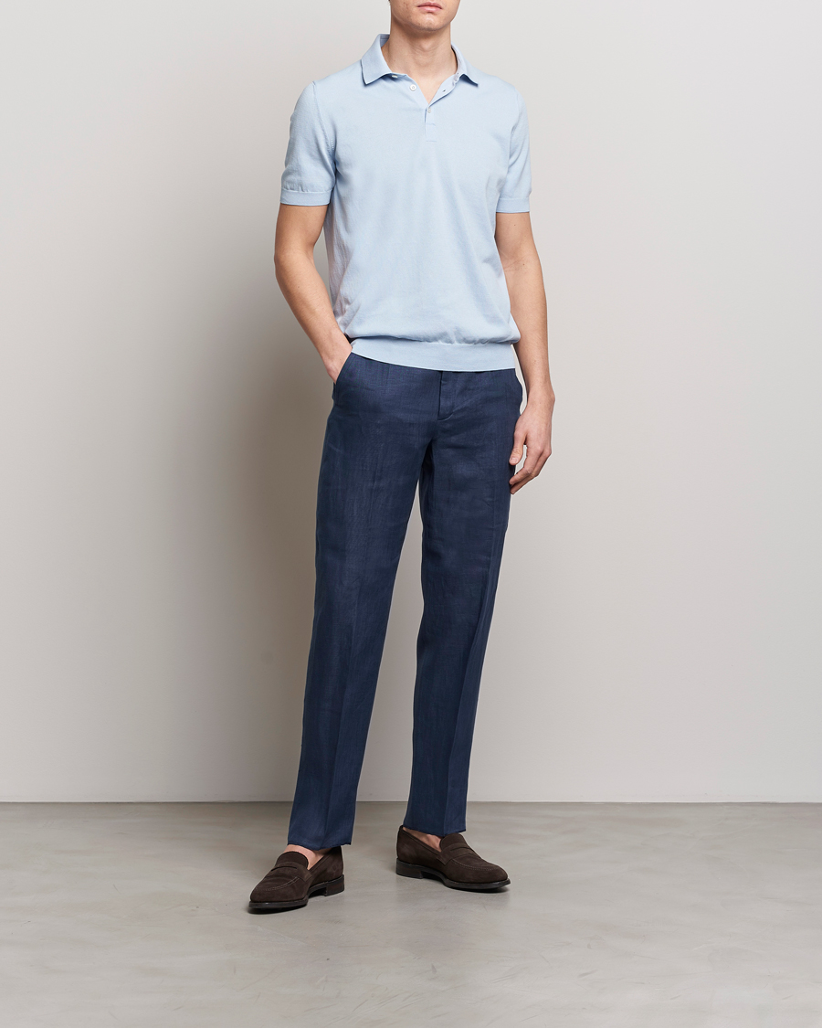 Homme | Pantalons | Incotex | Straight Fit Pure Linen Trousers Navy