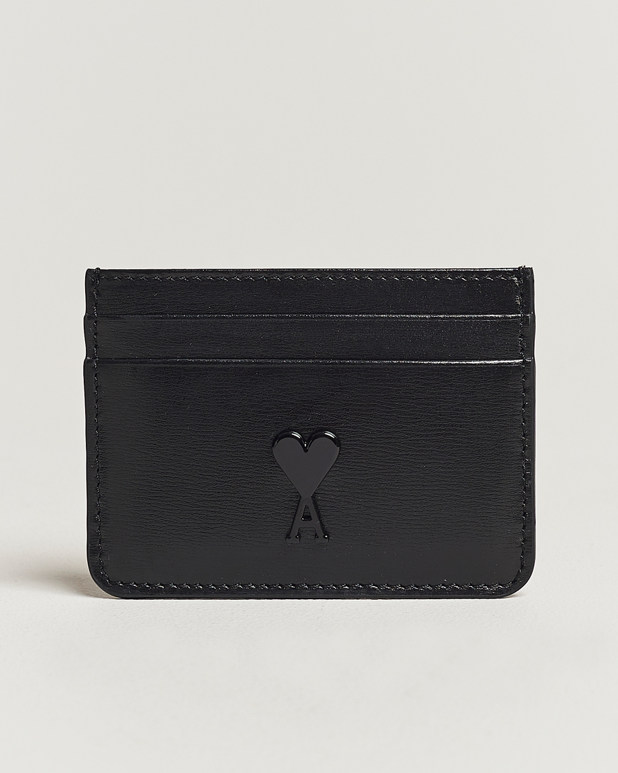 Heren | AMI Tonal Heart Logo Leather Card Holder Black | AMI | Tonal Heart Logo Leather Card Holder Black