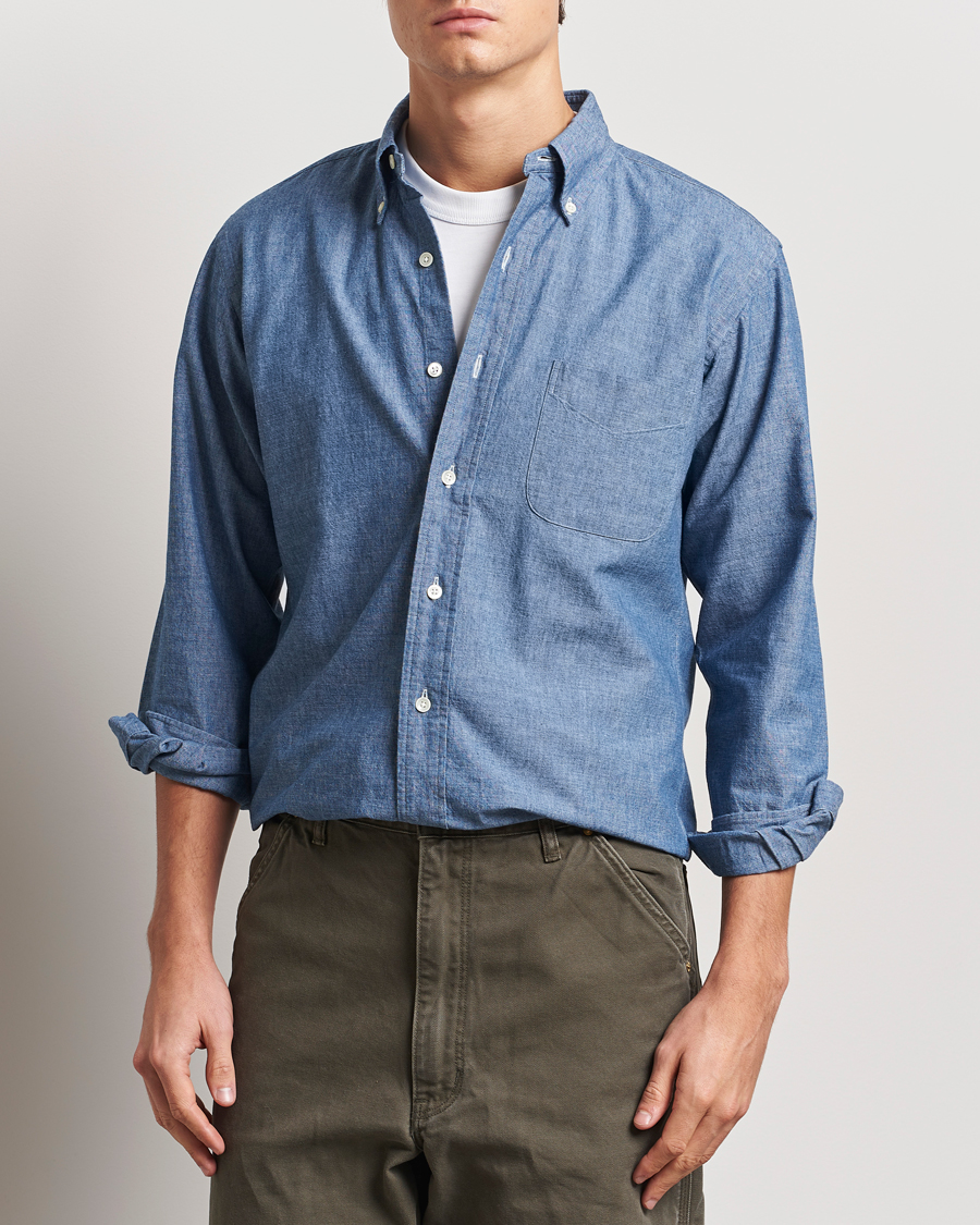 Heren | Overhemden | Kamakura Shirts | Vintage Ivy Chambray Button Down Shirt Blue