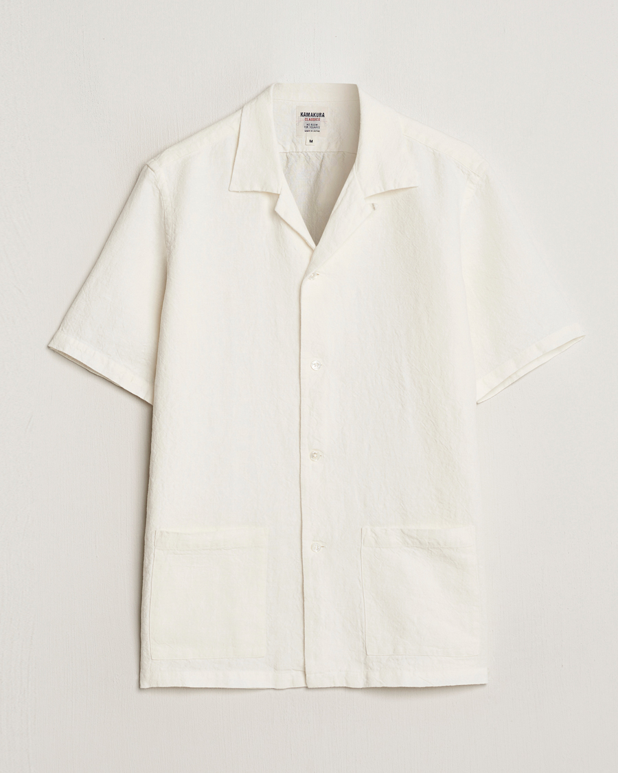 Homme | Chemises | Kamakura Shirts | Vintage Ivy Heavy Linen Beach Shirt White