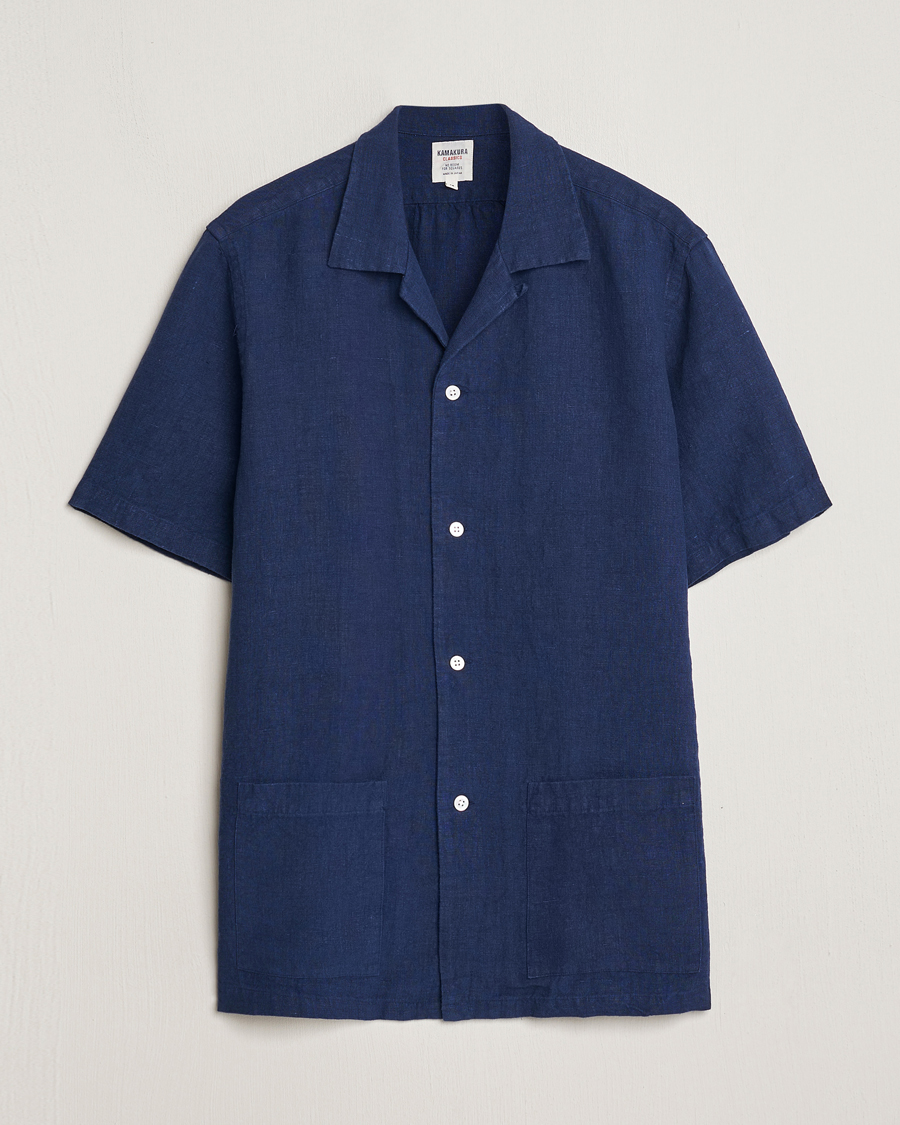 Homme | Chemises | Kamakura Shirts | Heavy Linen Beach Shirt Navy