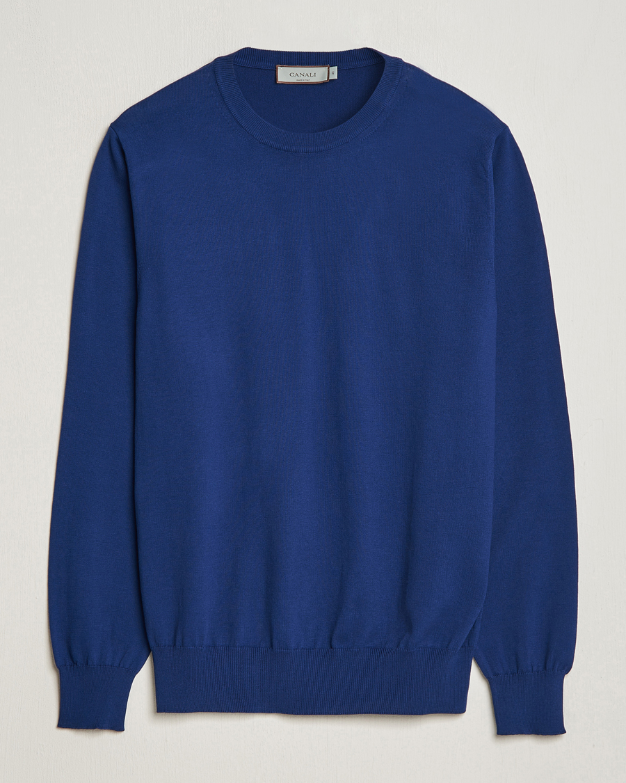 Homme | Pulls Et Tricots | Canali | Cotton Crew Neck Pullover Royal Blue