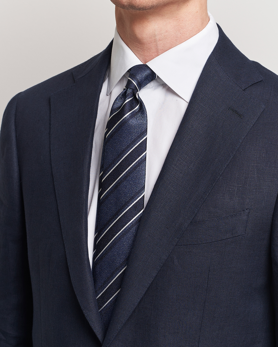 Homme | Canali Regimental Stripe Silk Tie Dark Blue | Canali | Regimental Stripe Silk Tie Dark Blue