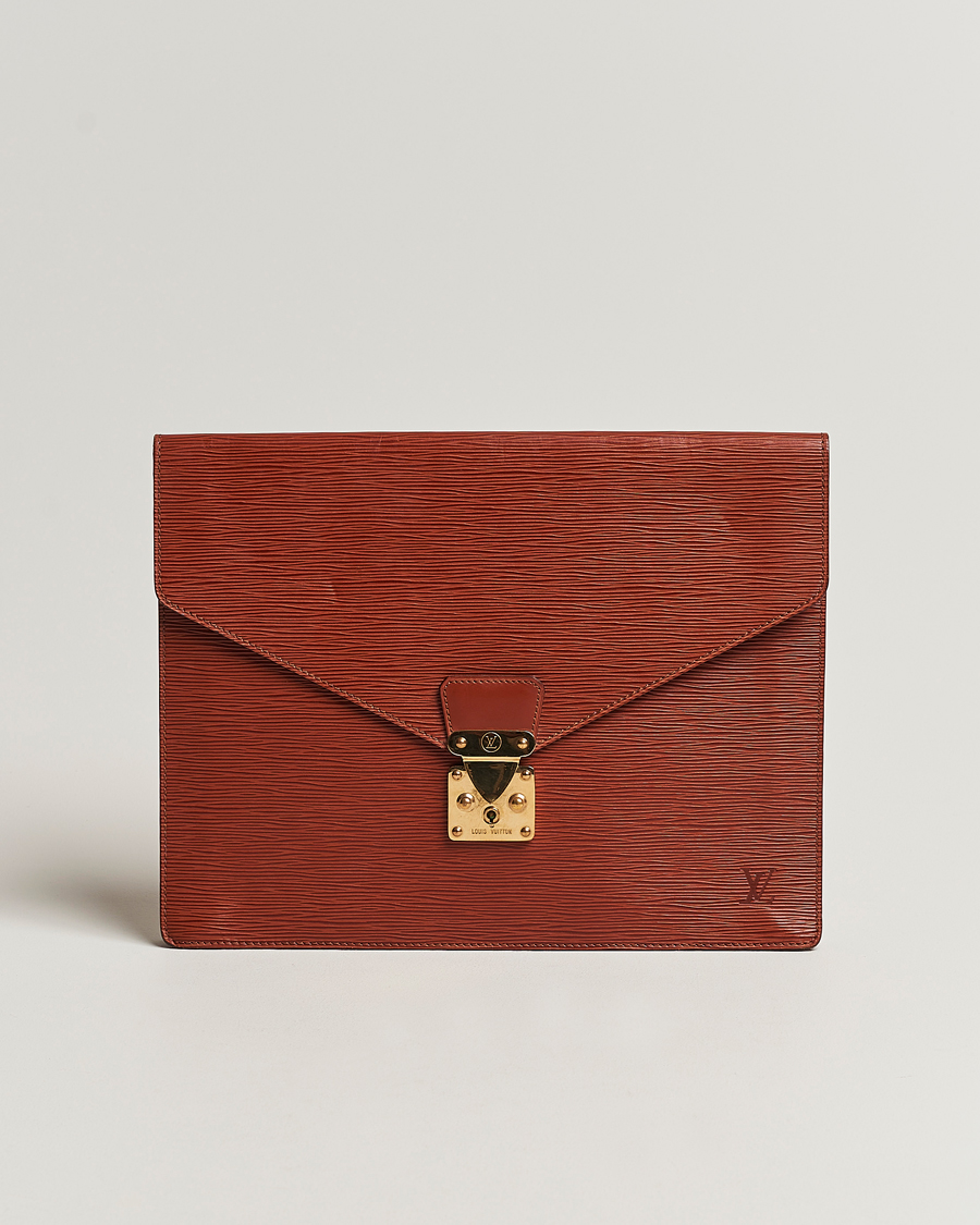 Heren | Louis Vuitton Pre-Owned Senateur Epi Leather Document Case Brown | Louis Vuitton Pre-Owned | Senateur Epi Leather Document Case Brown
