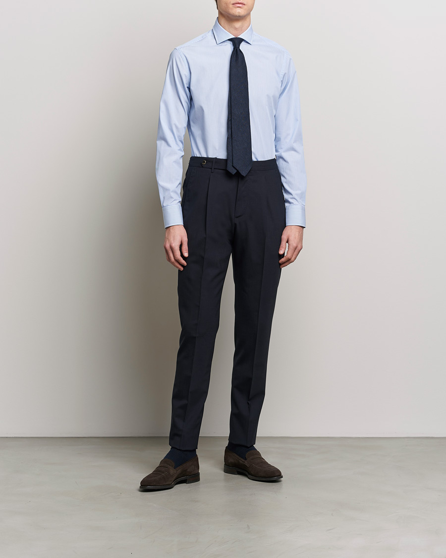 Homme | Chemises | Grigio | Cotton Poplin Dress Shirt Light Blue Stripe