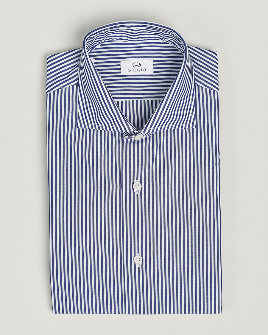 Heren | Overhemden | Grigio | Cotton Poplin Dress Shirt Blue Stripe