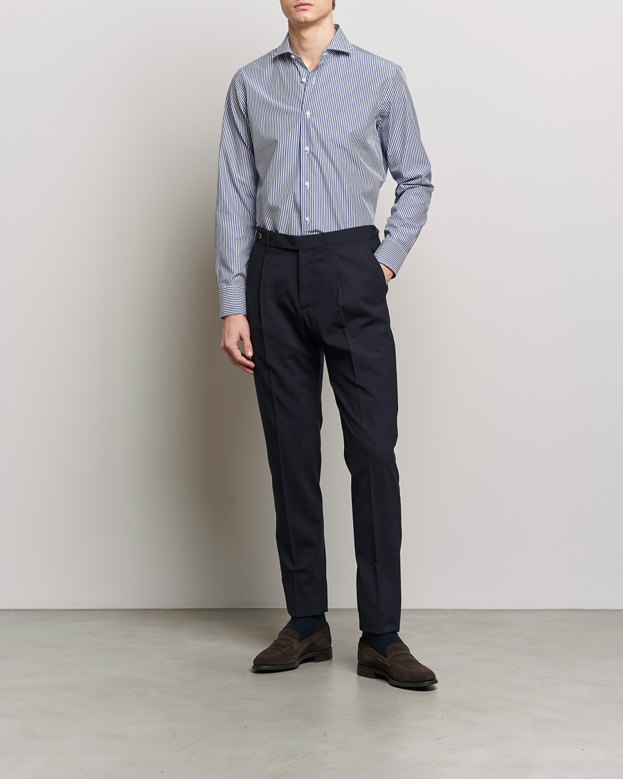 Heren | Overhemden | Grigio | Cotton Poplin Dress Shirt Blue Stripe