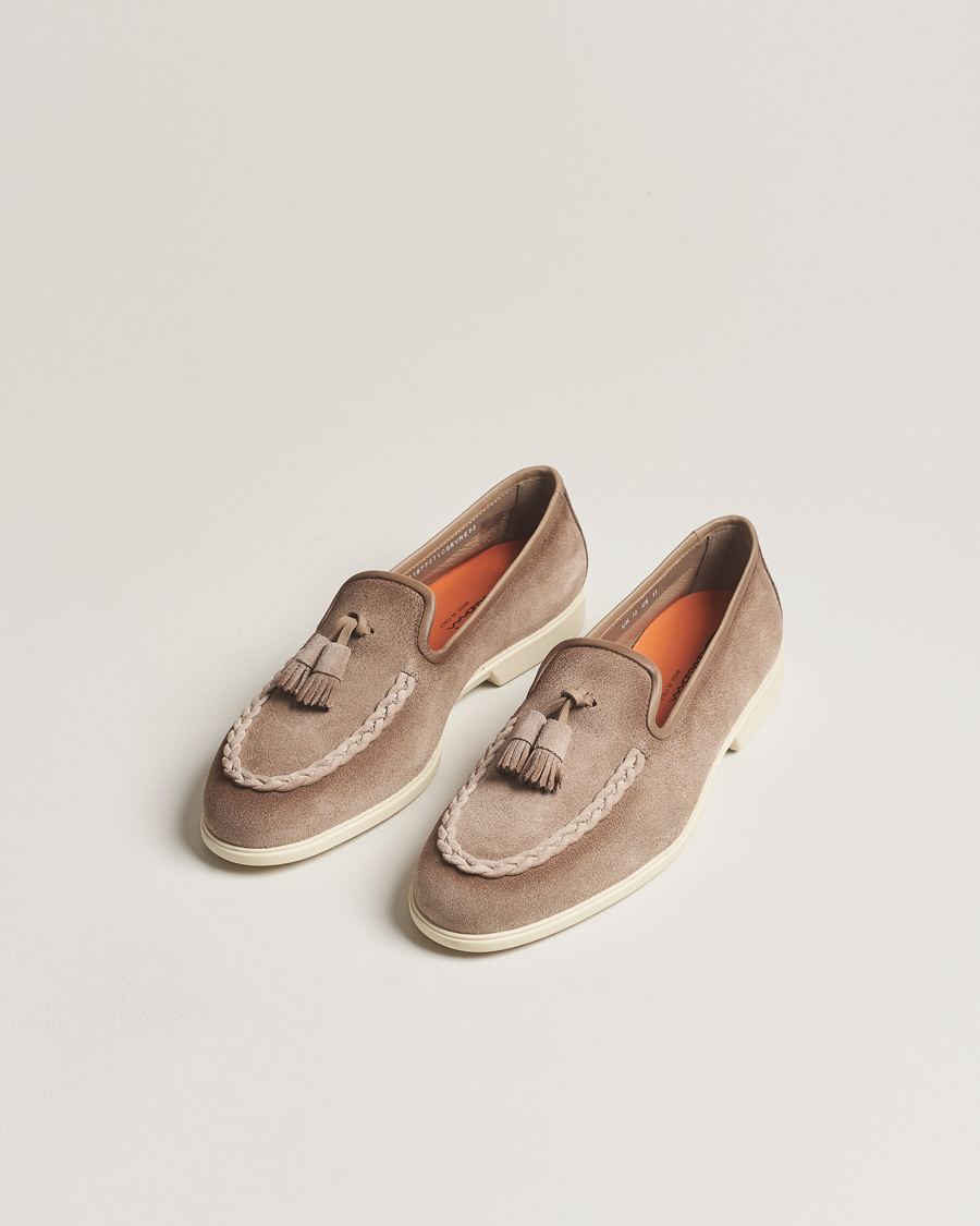 Homme | Santoni Summer Tassel Loafers Beige Suede | Santoni | Summer Tassel Loafers Beige Suede