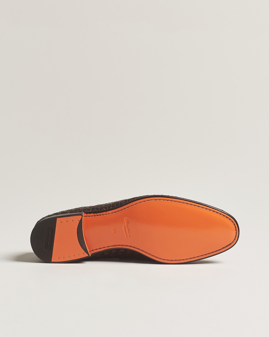 Heren | Santoni Braided Penny Loafers Dark Brown Calf | Santoni | Braided Penny Loafers Dark Brown Calf