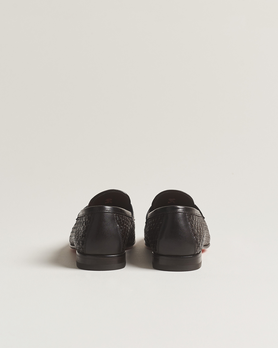 Heren | Santoni Braided Penny Loafers Dark Brown Calf | Santoni | Braided Penny Loafers Dark Brown Calf