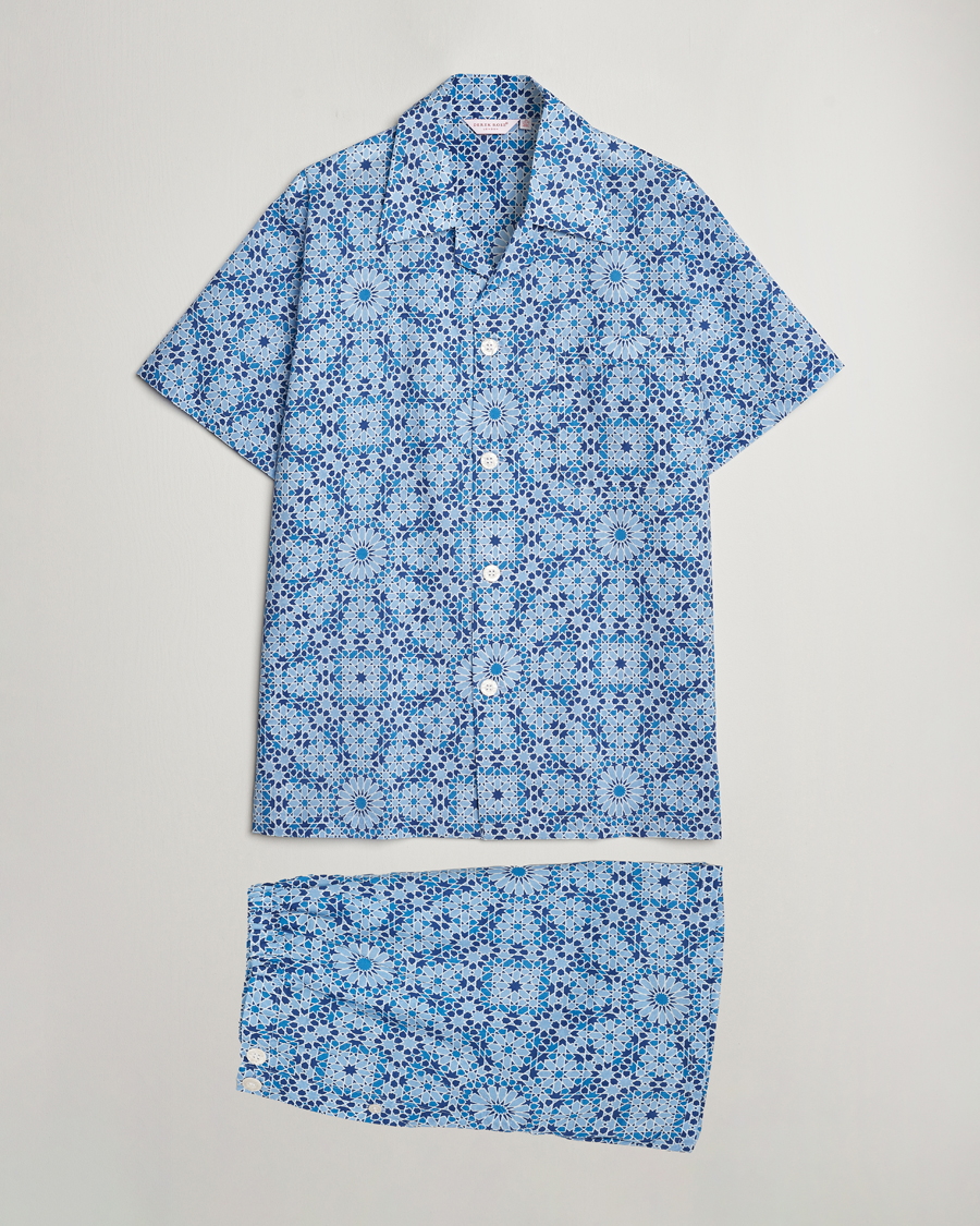 Heren | Pyjama's en gewaden | Derek Rose | Shortie Printed Cotton Pyjama Set Blue