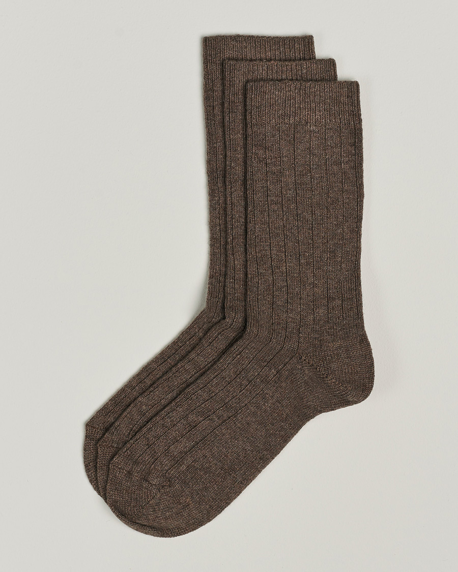 Heren | Ondergoed | Amanda Christensen | 3-Pack Supreme Wool/Cashmere Sock Brown Melange