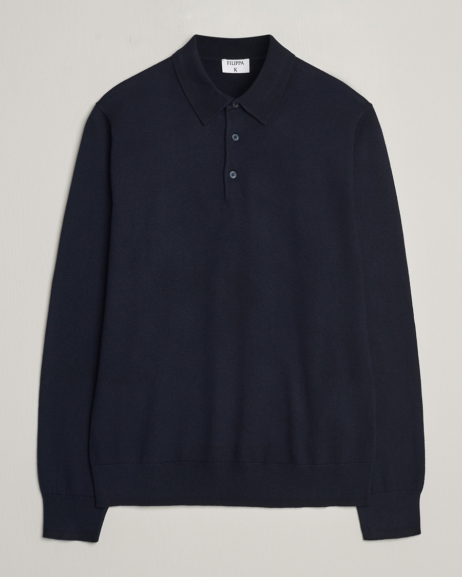 Heren | Truien | Filippa K | Knitted Polo Shirt Navy