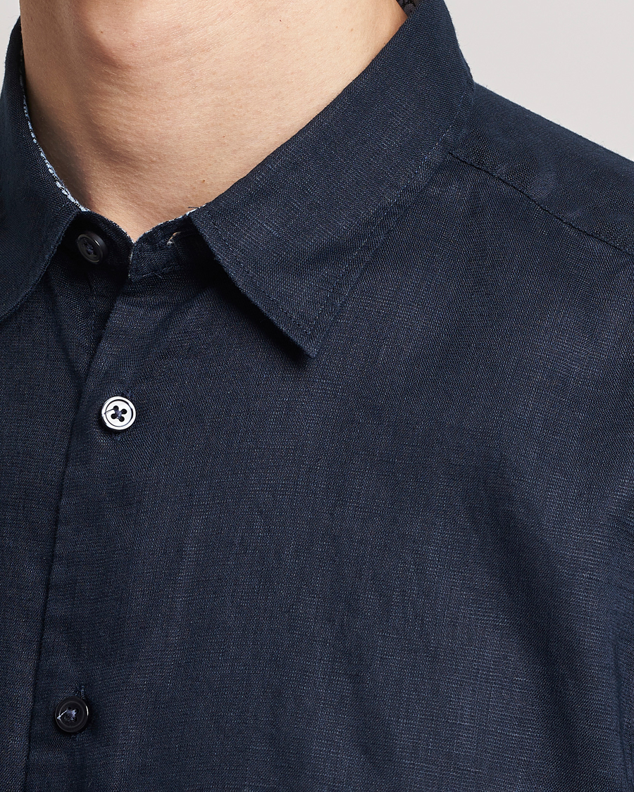 Heren | Overhemden | BOSS BLACK | Liam Short Sleeve Linen Shirt Dark Blue