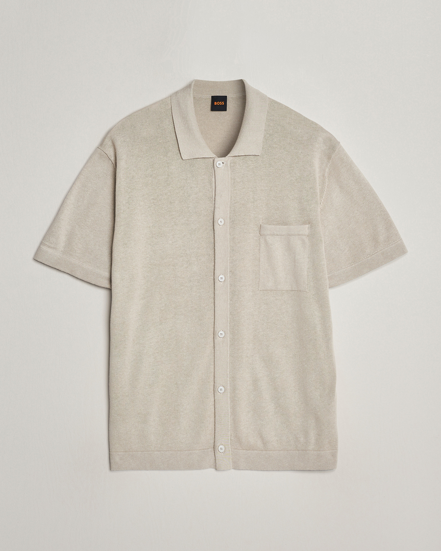 Heren | Overhemden | BOSS ORANGE | Kamiccio Knitted Short Sleeve Shirt Light Beige
