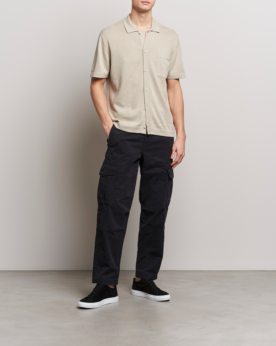 Heren | Overhemden | BOSS ORANGE | Kamiccio Knitted Short Sleeve Shirt Light Beige