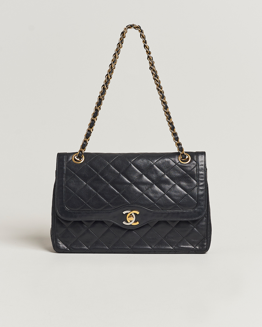 Homme | Chanel Pre-Owned Matelasse Double Flap Bag Black | Chanel Pre-Owned | Matelasse Double Flap Bag Black