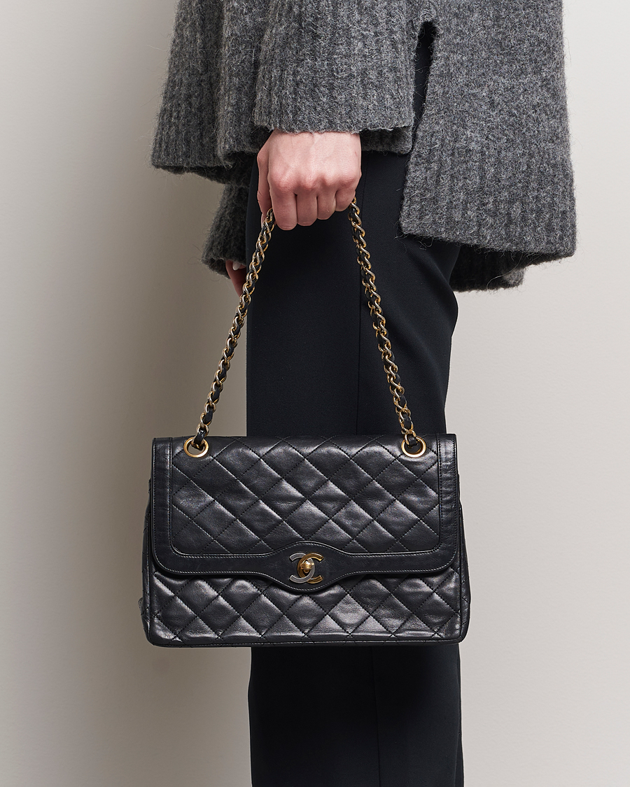 Homme | Chanel Pre-Owned Matelasse Double Flap Bag Black | Chanel Pre-Owned | Matelasse Double Flap Bag Black