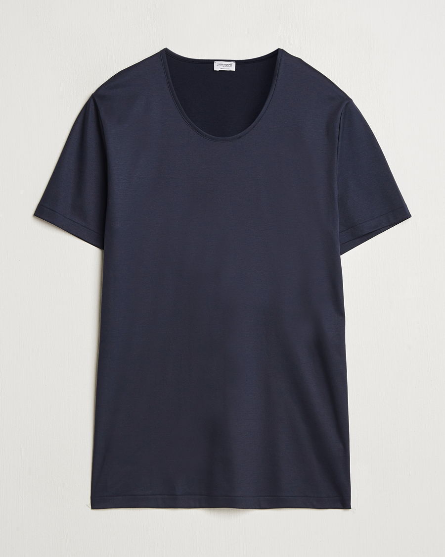 Heren | T-shirts | Zimmerli of Switzerland | Sea Island Cotton Crew Neck T-shirt Navy